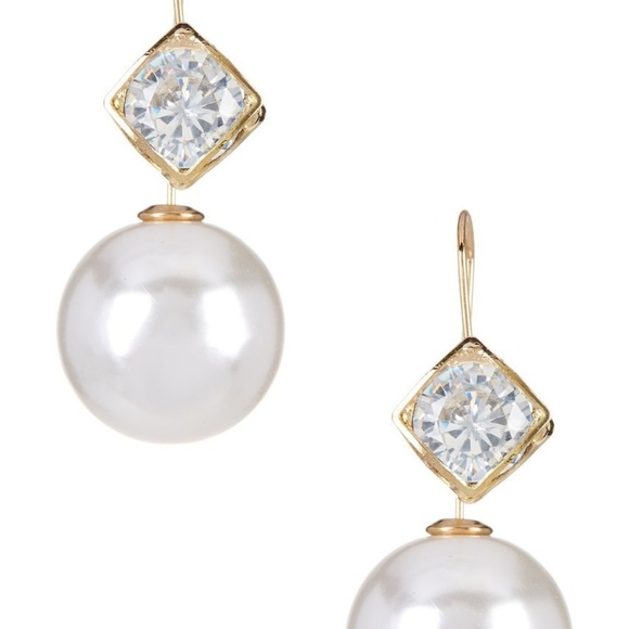 Square Crystal Thread Pearl Earrings - Picture 3 of 3